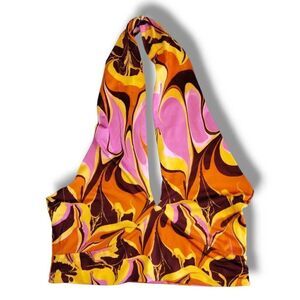 Eloquii Womens Halter Sz 14/16‎ Orange Pink Mod Cropped Stretch Coastal Beachy